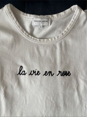 'La Vie En Rose' by Maison LABICHE White Embroidered Crewneck Tee